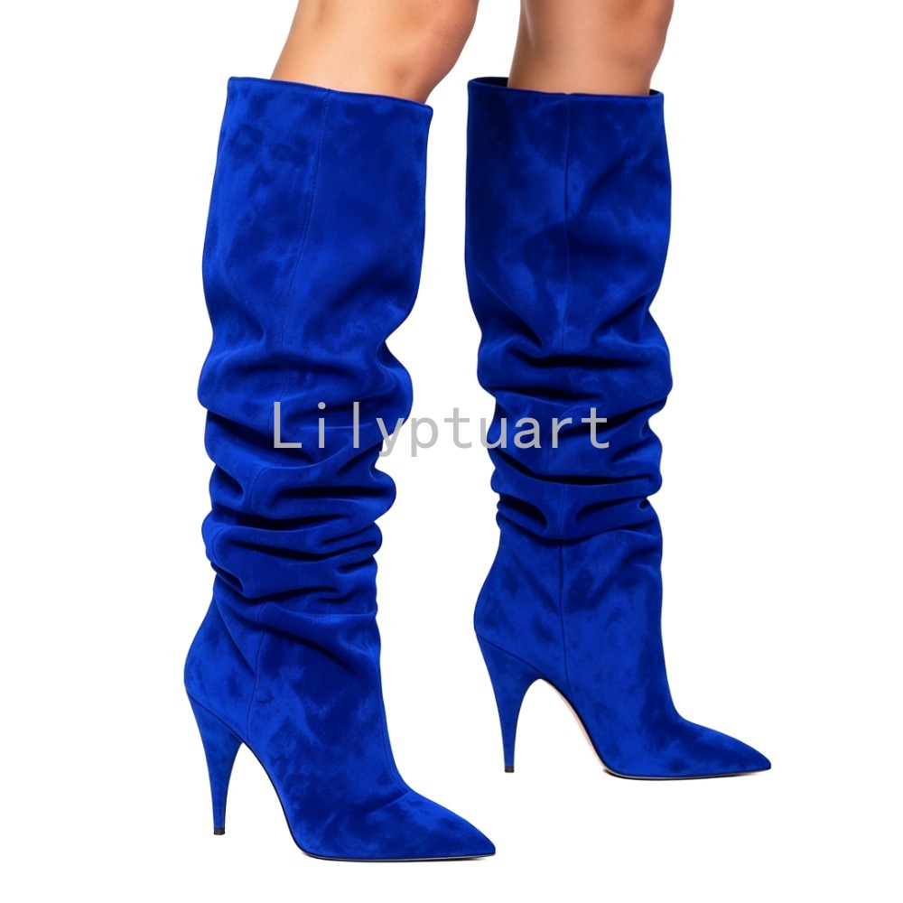 Sewing Fleece - Women's Blue Suede Slouchy Knee High
