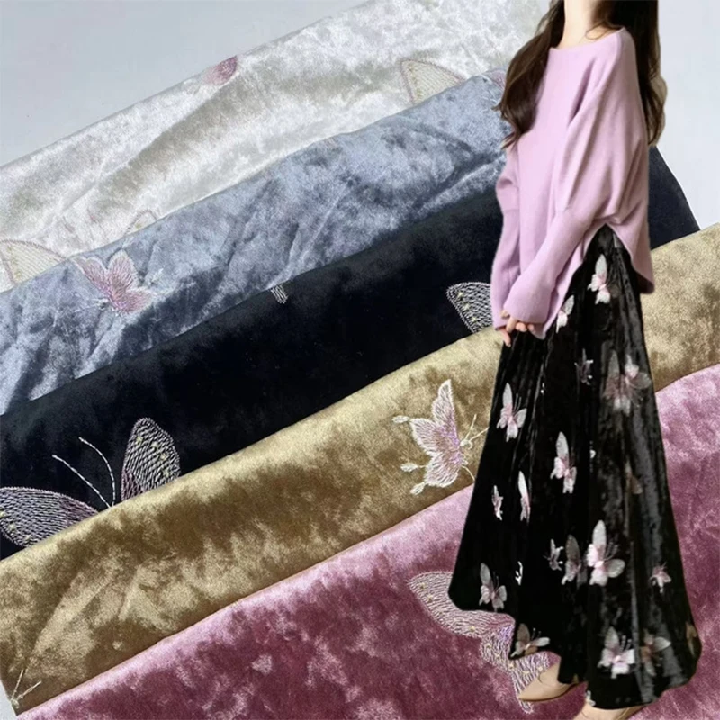 Sewing Velvet Fabric - Velvet Colorful Butterfly Embroidered Fabric High-End
