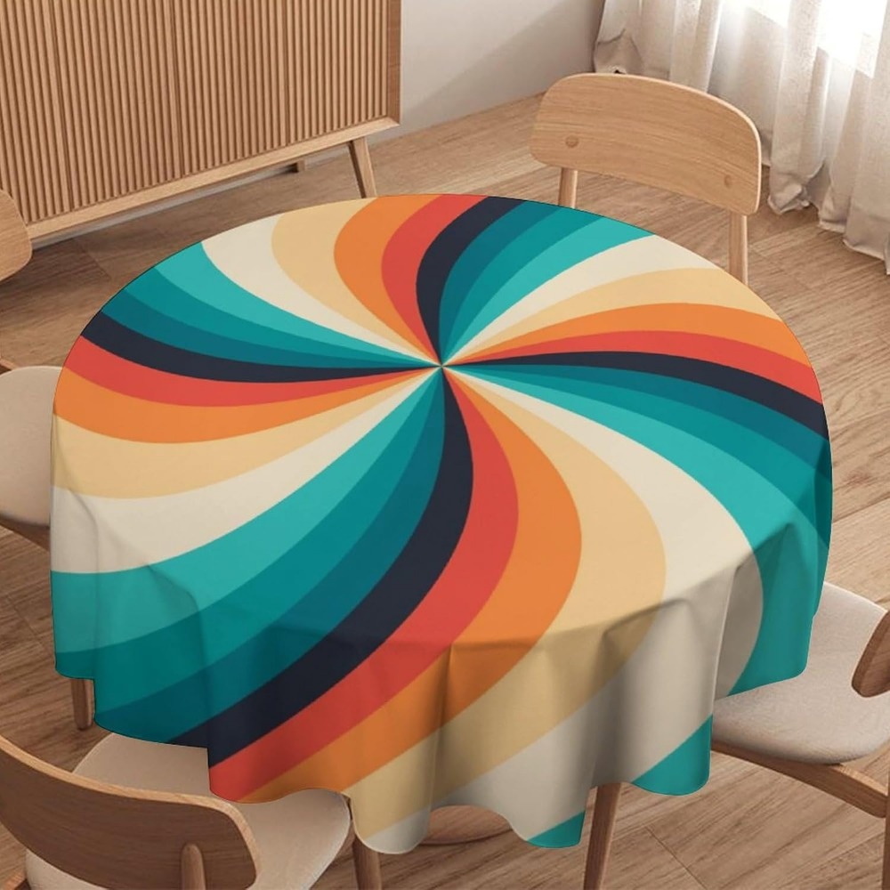 Century Textile & Sewing Supply - Vintage Groovy Swirl Round Tablecloth 70s