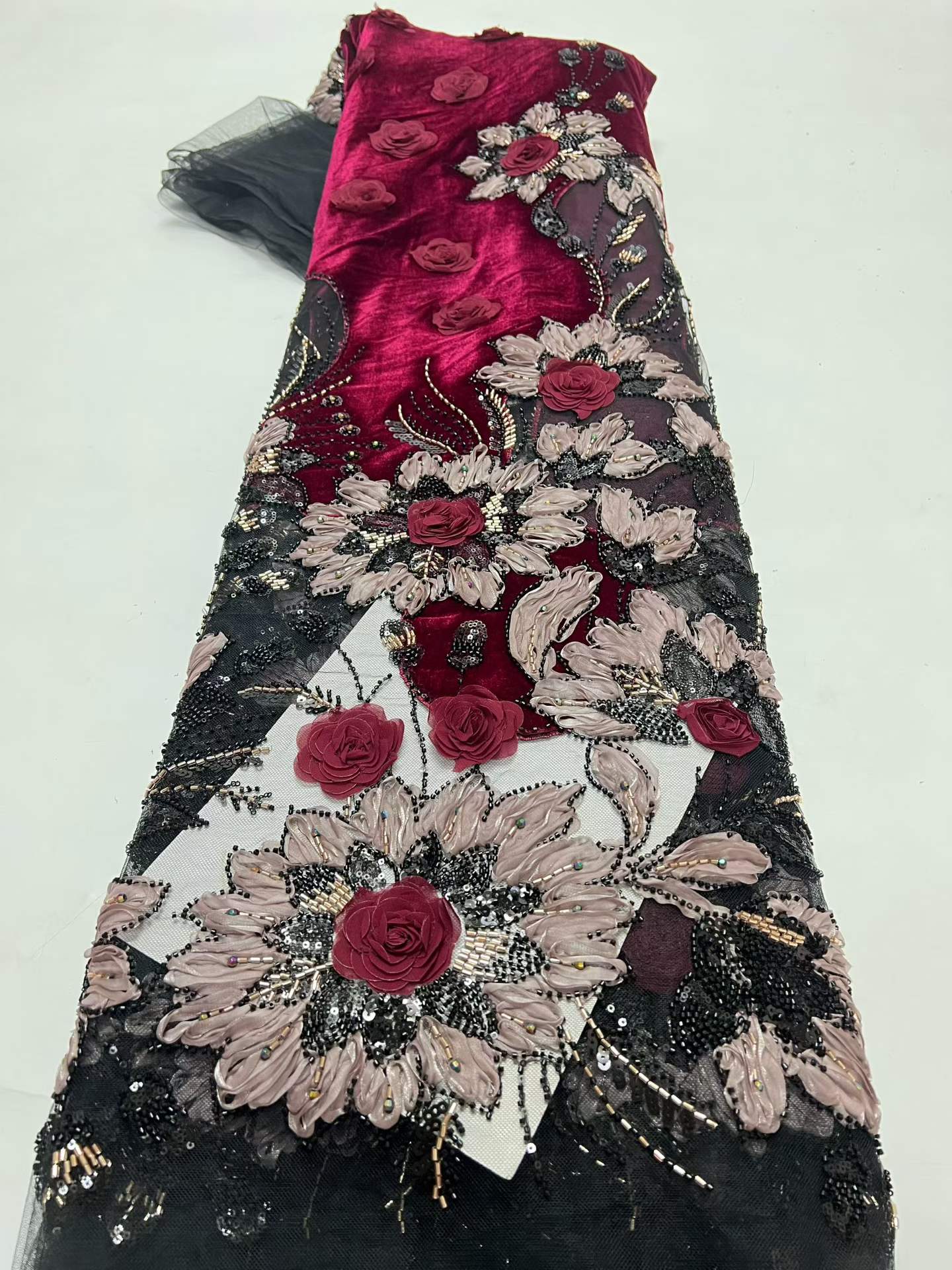 Luxury African Velvet Red Bead - Sewing Velvet Fabric recension och pris